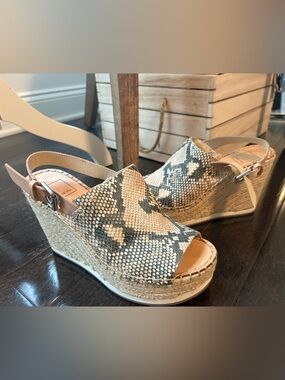 Dolce Vita Snake-Print Espadrille Wedge Sandals in Beige and Gray